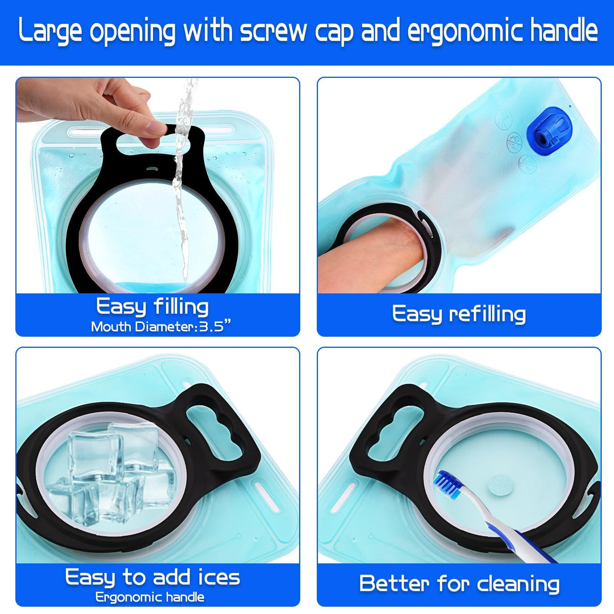 Hydration Bladder, 1.5L Water Bladder for Hiking Backpack Leak Proof Water Reservoir Storage, 1.5 Liter BPA-Free Water Pouch Hydration Pack Replacement for Biking Climbing Cycling Running, Blue