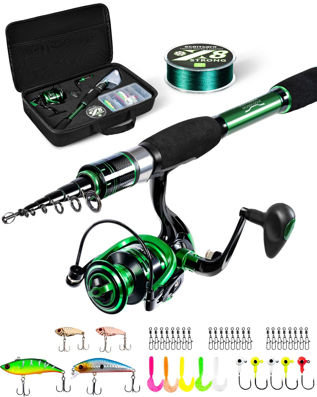 Ghosthorn Telescopic Fishing Rod and Reel Combo,5PCS Fishing Spinning Kit