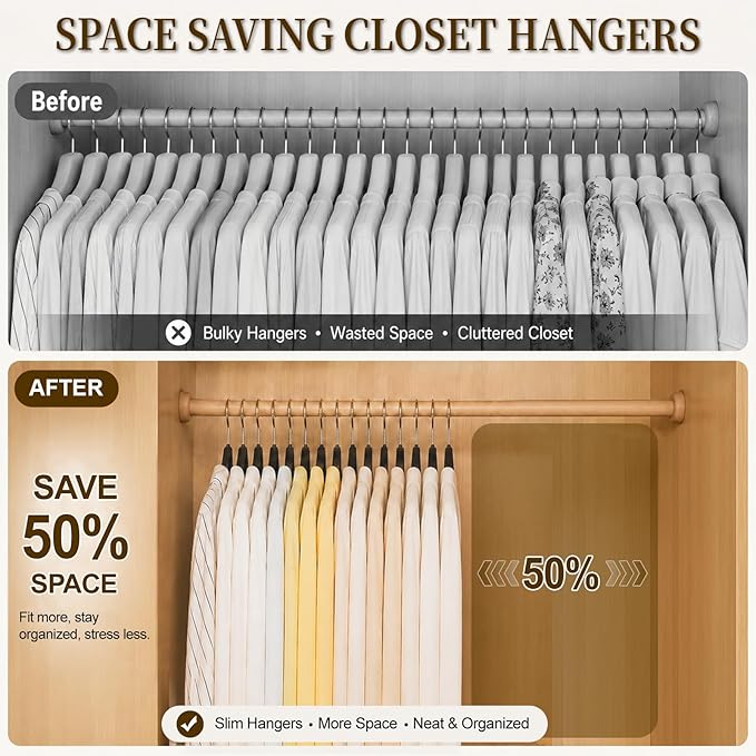 Velvet Hangers 50 Pack, Non Slip Clothes Hangers with Shoulder Notches, Slim Felt Hanger with 360° Swivel Hook, Space-Saving, for Coat, Shirt, Pants, Dress, Suits, Black
