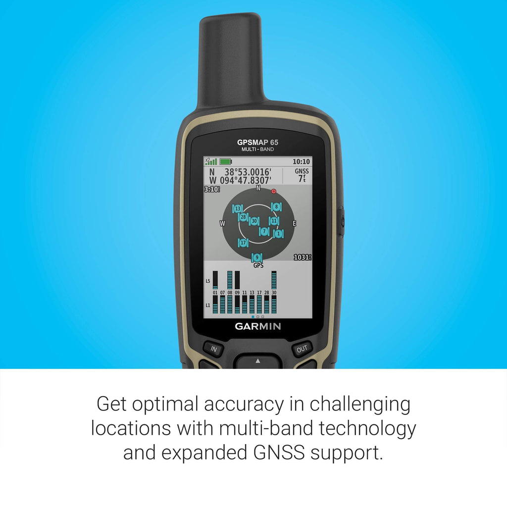 Garmin GPSMAP 65, Button-Operated Handheld with Expanded Satellite Support and Multi-Band Technology, 2.6" Color Display, 010-02451-00