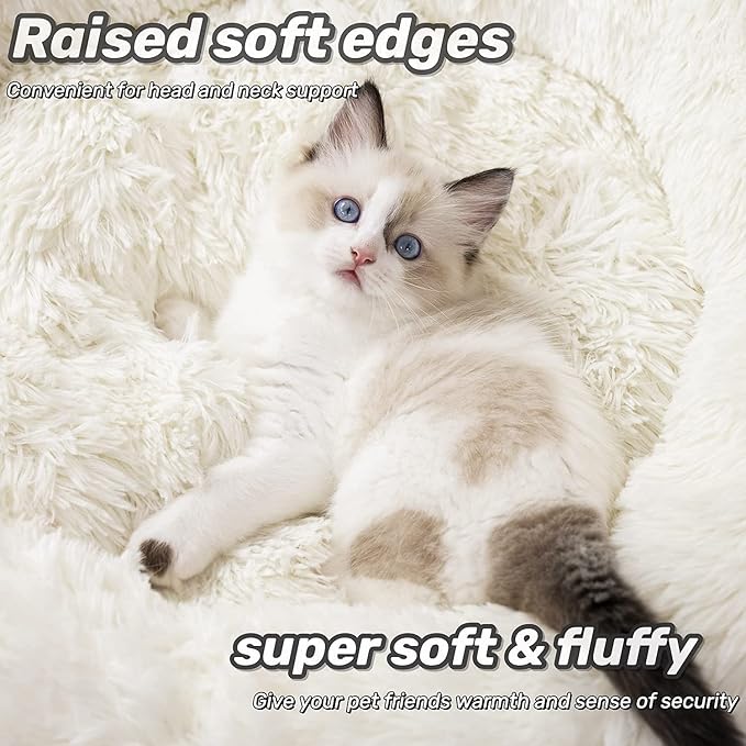 Anti Anxiety Round Fluffy Plush Faux Fur Warm Washable Dog Bed & Cat Bed, Original Bed for Small Medium Large Pets,Used to Relieve Joints and Improve Sleepï¼?0"/24"/27''ï¼?(27", White)