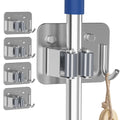 4 Pack Stainless Steel Mop and Broom Holder Wall Mount with Hook (4 Count)