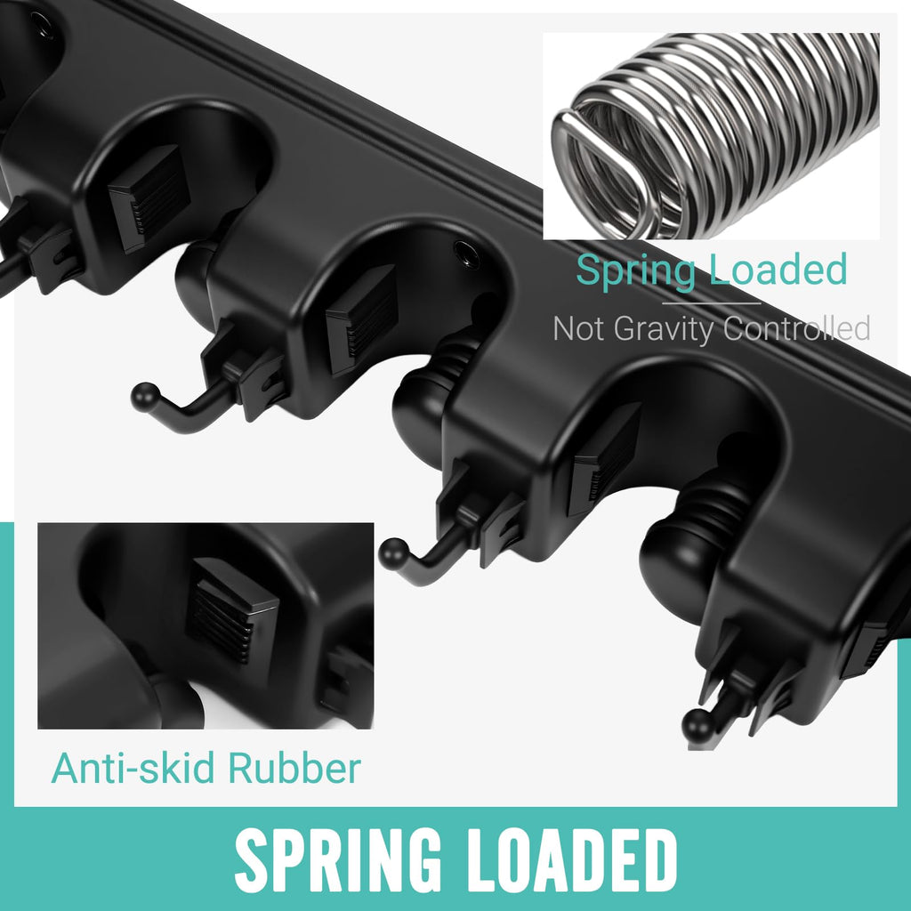 Wall Mount Broom Holder 5 Slots 6 Hooks Mop Organizer Rack