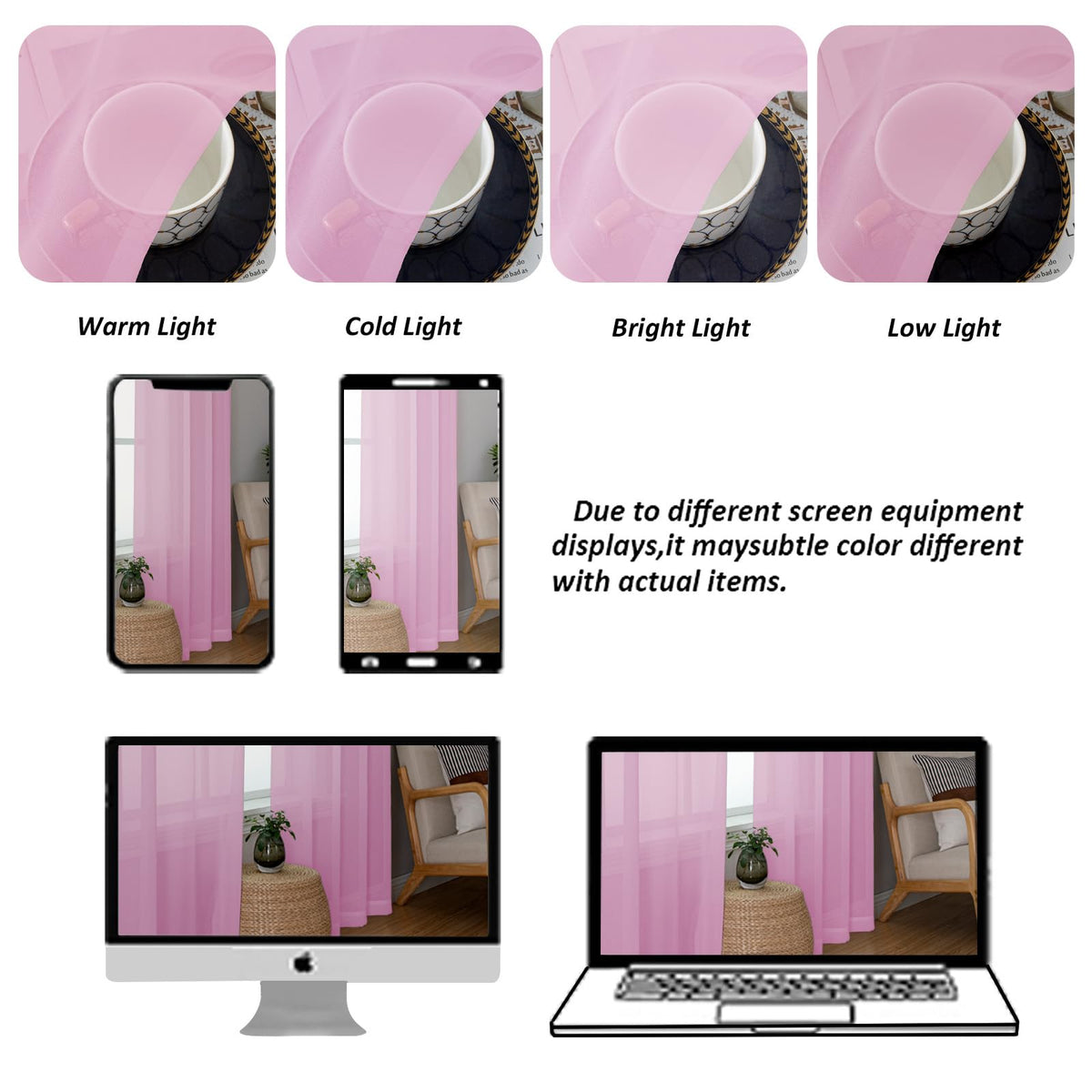 Pink Sheer Curtains 84 Inches Long for Living Room (2 Count)