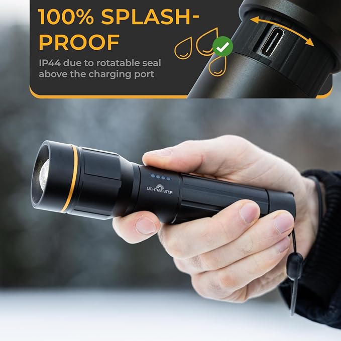 LICHTMEISTER® Flashlight (2000 Lumens, 5000 mAh Battery) ??Rechargeable Flashlight ??Flashlights High Lumens ??Tactical Flashlight ??Flashlight Rechargeable - Extra Bright LED Flashlight
