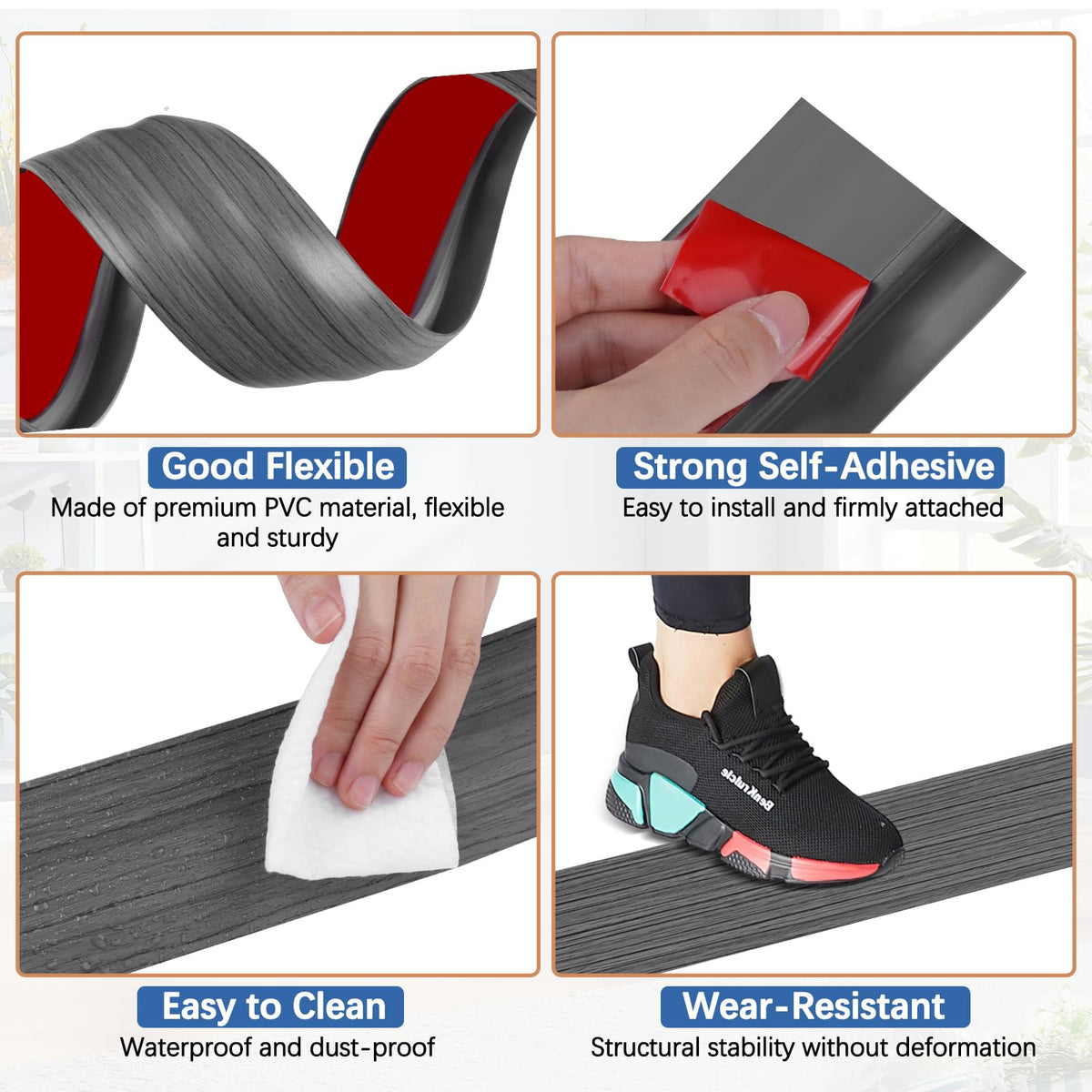 Vinyl Floor Transition Strip Self Adhesive Door Threshold Strip (3.3 Foot)