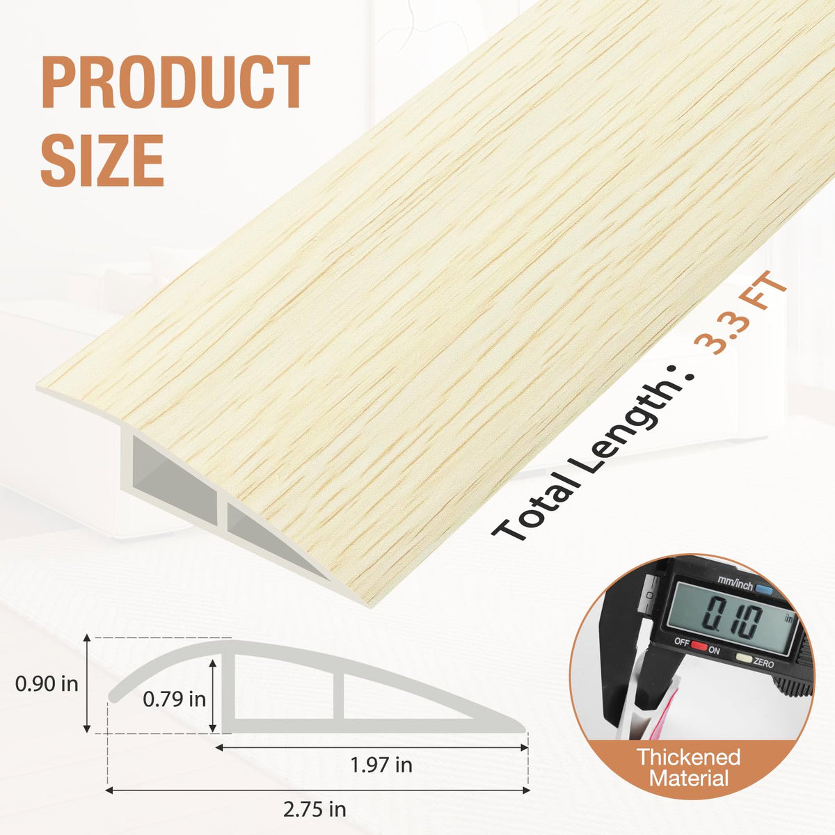 Floor Transition Strip Self Adhesive Vinyl Door Threshold Strip (3.3 Foot)