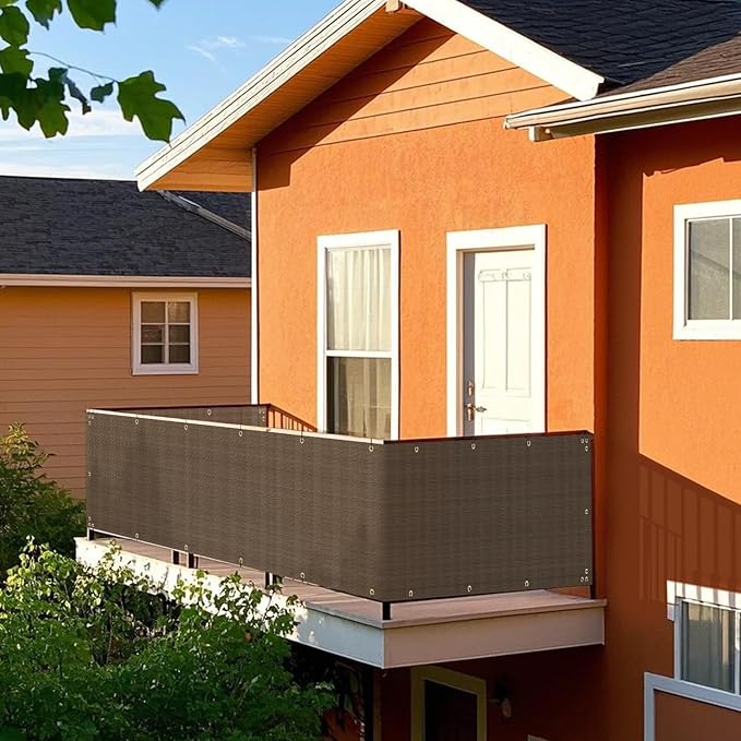 2.5' x 36' Balcony Privacy Screen Fence Cover with Zip Ties Grommets for Apartment Patio Porch Deck Backyard Outdoor (Brown)