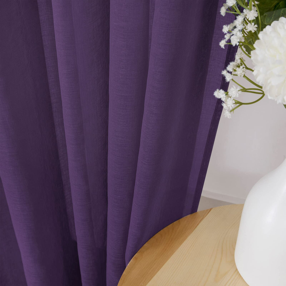 Short Sheer Curtain Living Room Linen Textured Curtains Sheer Light Filtering Voile Rod Pocket Curtain for Bedroom (2 Count)