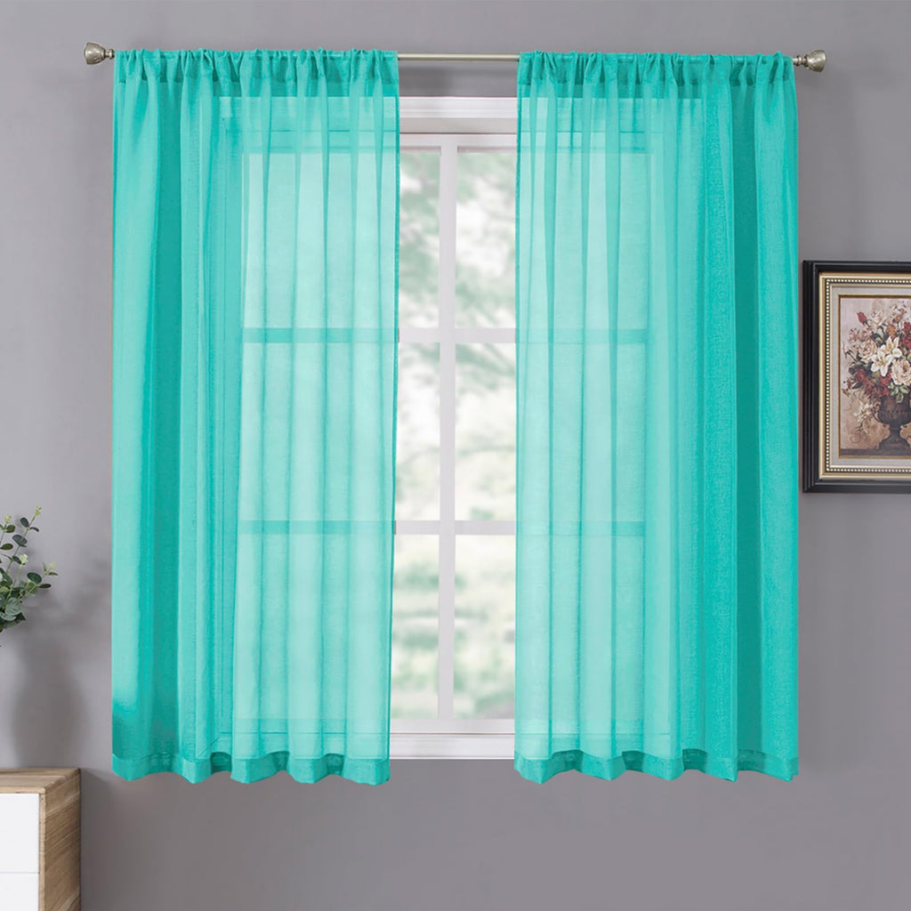 Short Sheer Curtain Living Room Linen Textured Curtains Sheer Light Filtering Voile Rod Pocket Curtain for Bedroom (2 Count)