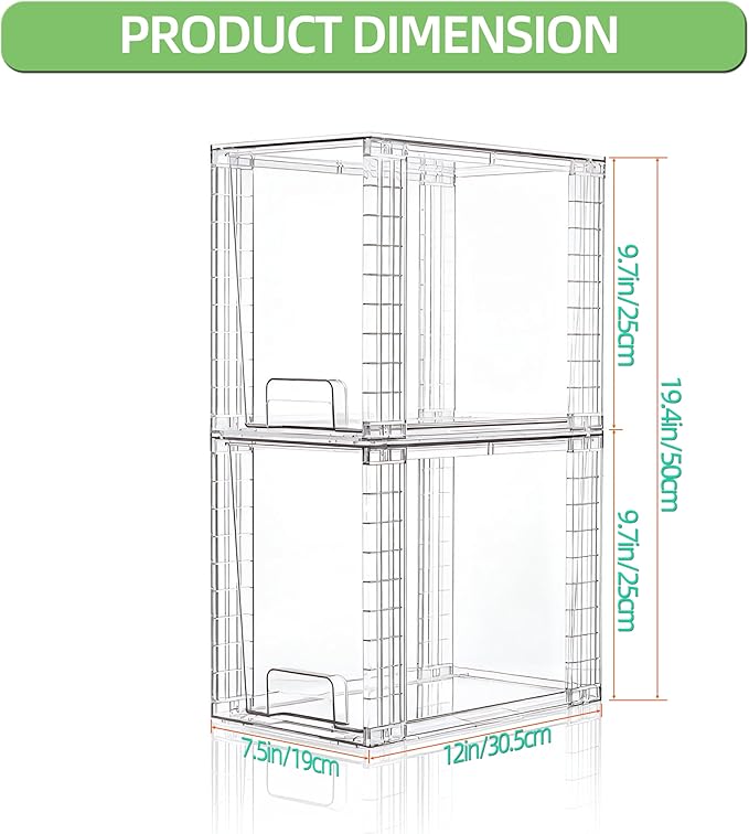 High Clear Stackable Storage Drawers(4 Pack), High-strength Plastic Organizer Bins with Handles for Skincare Bathroom Cabinet Vanity Undersink Kitchen Pantry BPA-Free Storage Containers