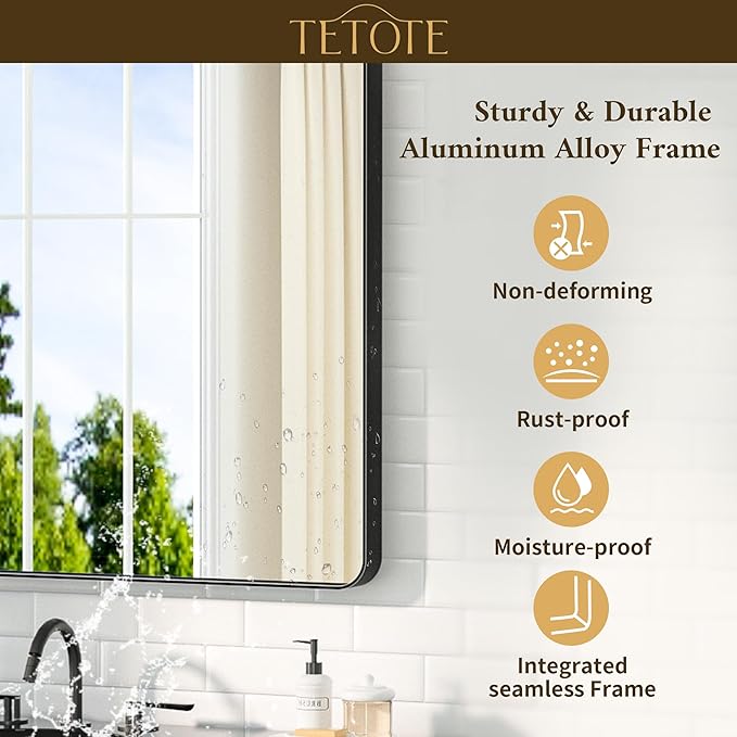 TETOTE Black Mirror 28 x 36 Matte Black Metal Framed Vanity Mirror, Tempered Glass, Wall Mounted for Bathroom, Entryway, Bedroom, Living Room(Horizontal/Vertical)