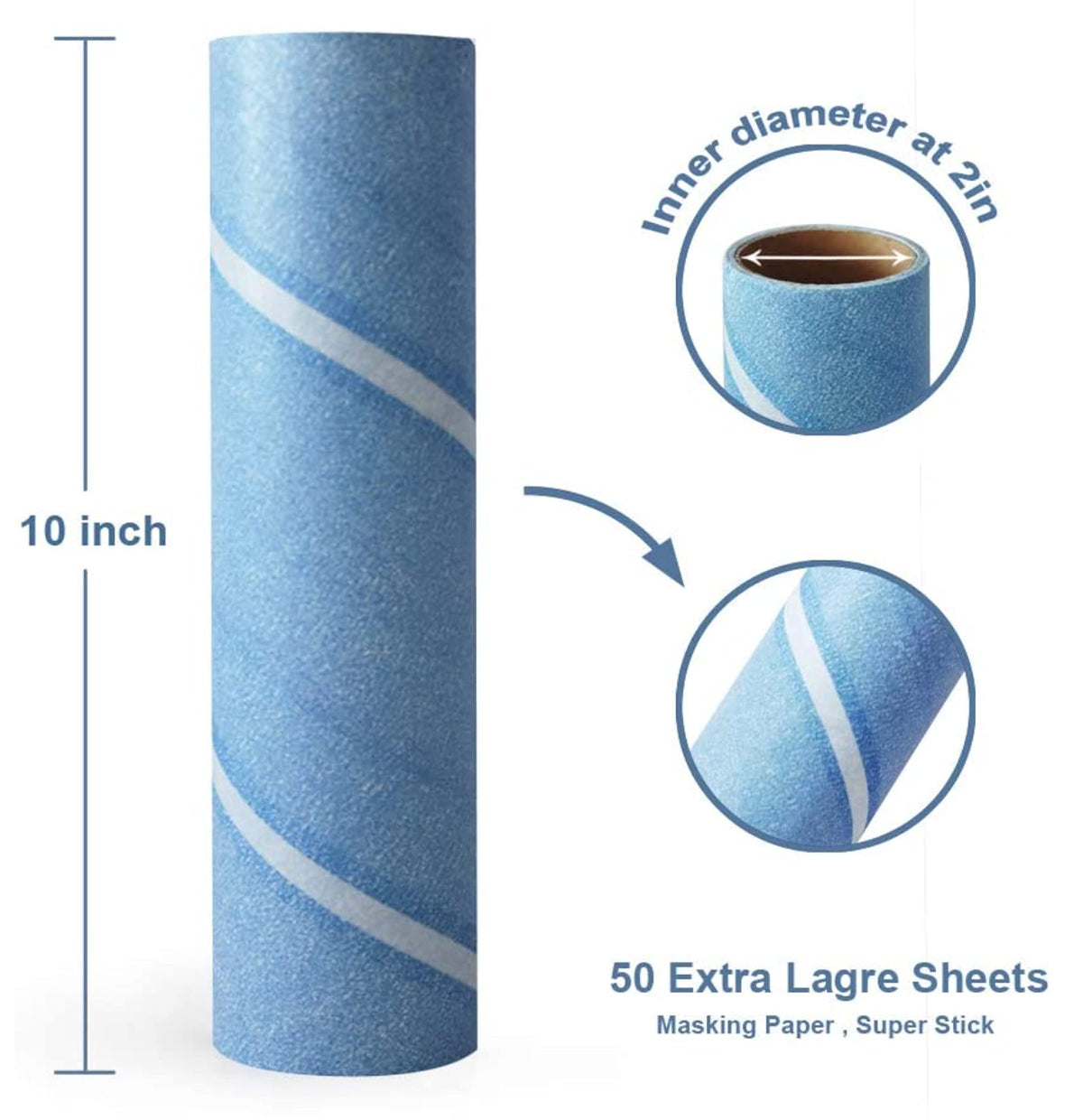 Large 10 Inch Wide Lint Roller Refills 6 Rolls 300 Ultra (300 Count)