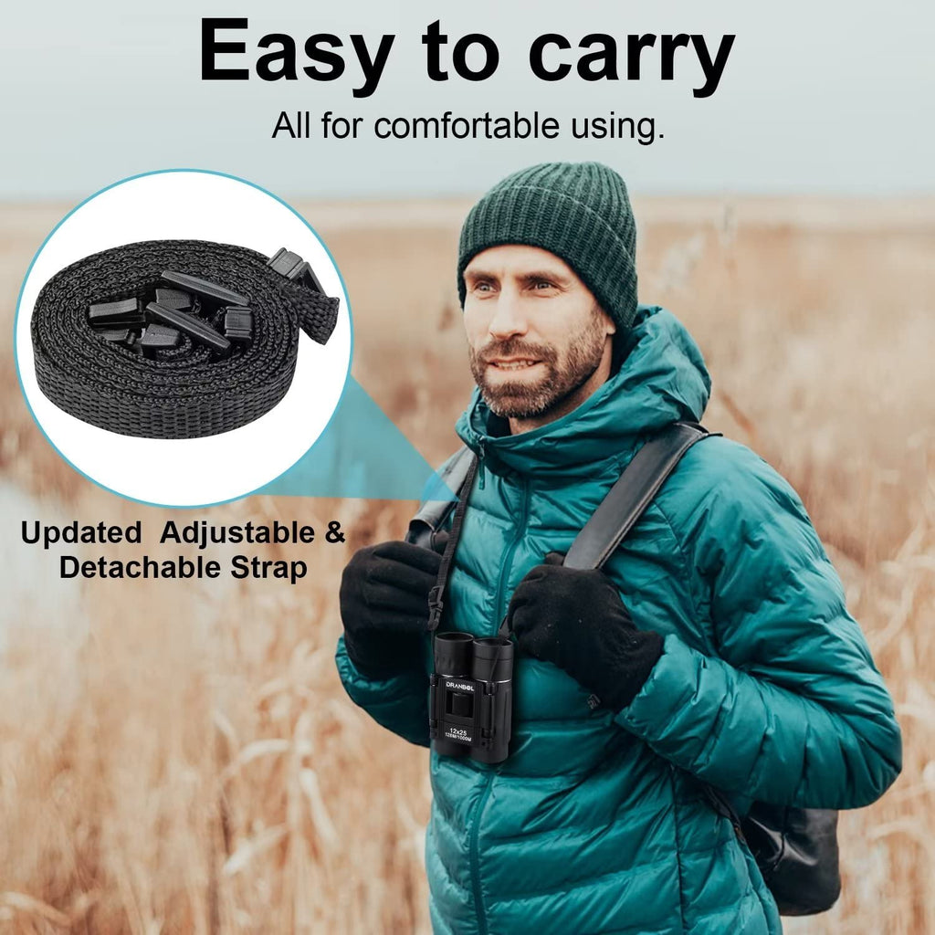 DRANBOL 12X25 Mini Pocket Binoculars for Adults Kids, Small Compact Binoculars for Bird Watching, Opera Concert