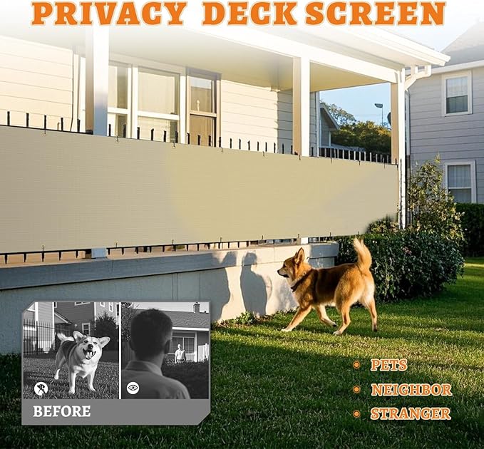 2.5' x 50' Balcony Privacy Screen Fence Cover with Zip Ties Grommets for Apartment Patio Porch Deck Backyard Outdoor (Beige)