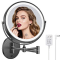 FASCINATE Rechargeable Wall Mounted Makeup Mirror with Lights and Magnification, 8 Inch Double Sided 1X 10X Magnifying Bathroom Mirror with 3 Color Lights & 360° Rotation Vanity Mirror - Black