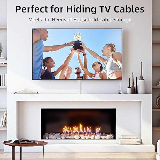 Delamu Cord Hider for Wall Mounted TV, 113.6in Paintable Cable Cover System, Self-Adhesive Cable Management Raceway Kit Hides 3-4 Wires, Baseboard Wire Hider Easy Installation, W 1.18 H 0.60in, White