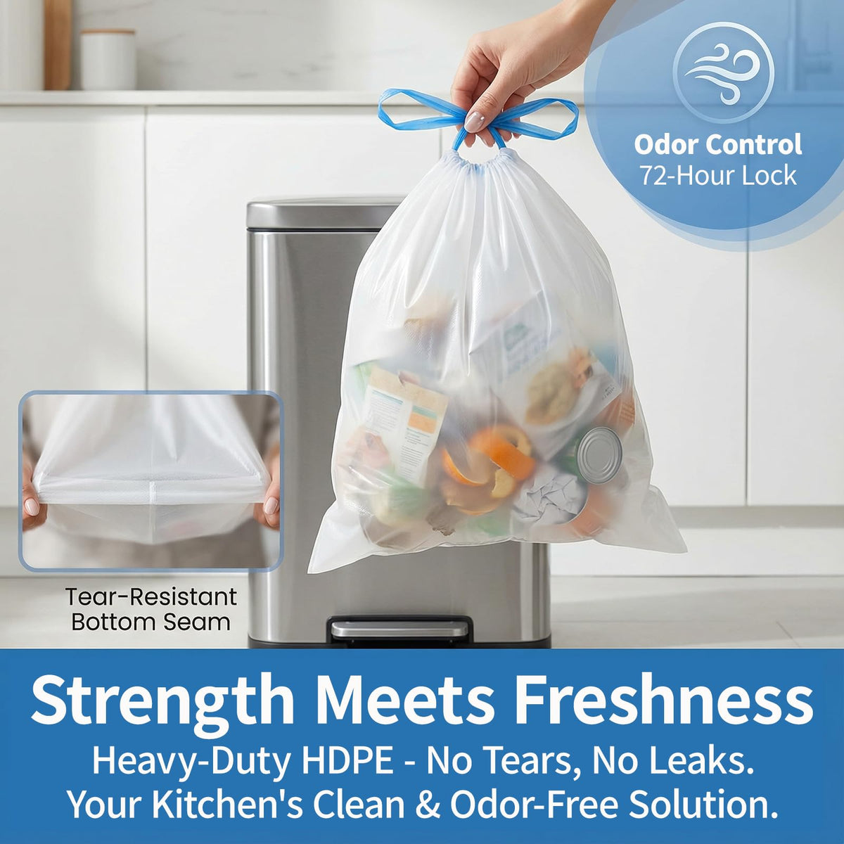 Medium 8 Gallon Trash Bags Drawstring (100 Count)