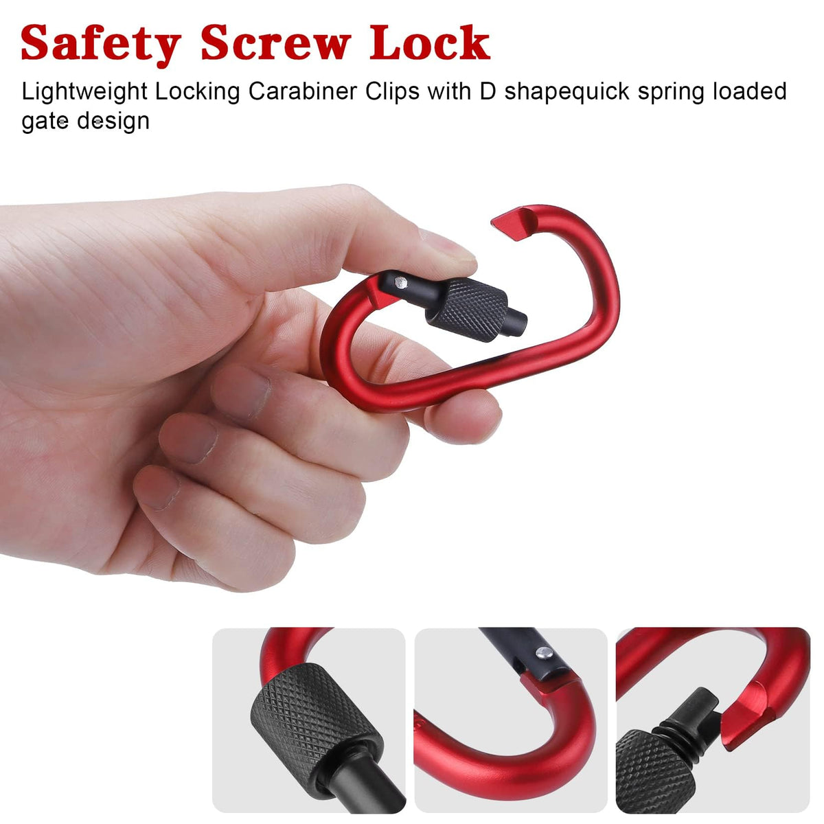 10 Pack Aluminum D Ring Key Rings Hiking Clips Locking Carabiner for Hiking Camping Fishing and Outdoor Use，Clips with Screw Gate Multicolored