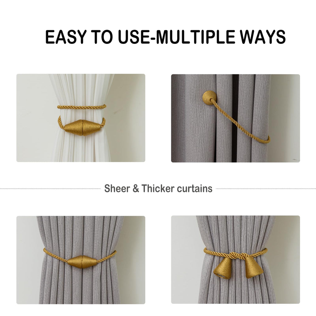 Magnetic Curtain Tiebacks 4 Pack Outdoor Rope Curtain Tie Backs Decorative Window Treatment Holdbacks for Home Decorative Curtain (4 Count)