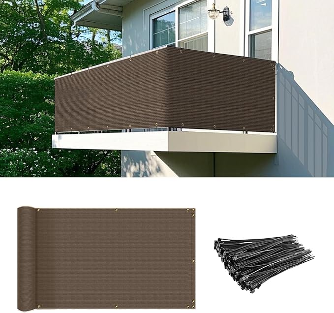 2.5' x 83' Balcony Privacy Screen Fence Cover with Zip Ties Grommets for Apartment Patio Porch Deck Backyard Outdoor (Brown)