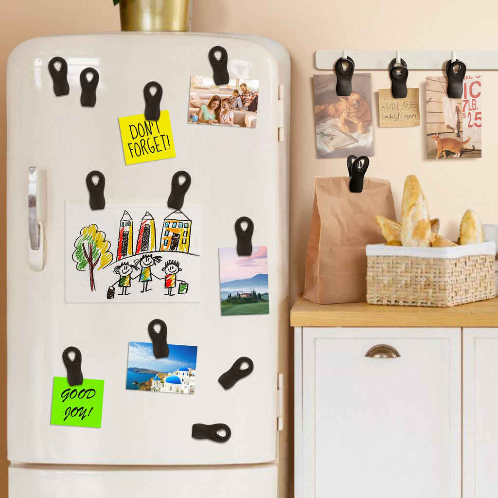 10PCS Magnetic Chip Clips Airtight Seal Reusable Black Bag Clips for Food Storage Heavy Duty Plastic Food Clip for Refrigerator (10 Count)