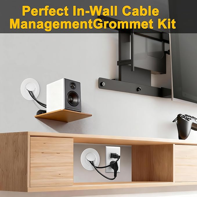 ZhiYo TV Cord Hider for Wall Mounted TV, in Wall Cable Management Kit for TV, Black Behind Wall Wire Management Kit, Cord Concealer Kits with 2 Wire Pass Throughs and 1 Hole Saw Drill Attachmen