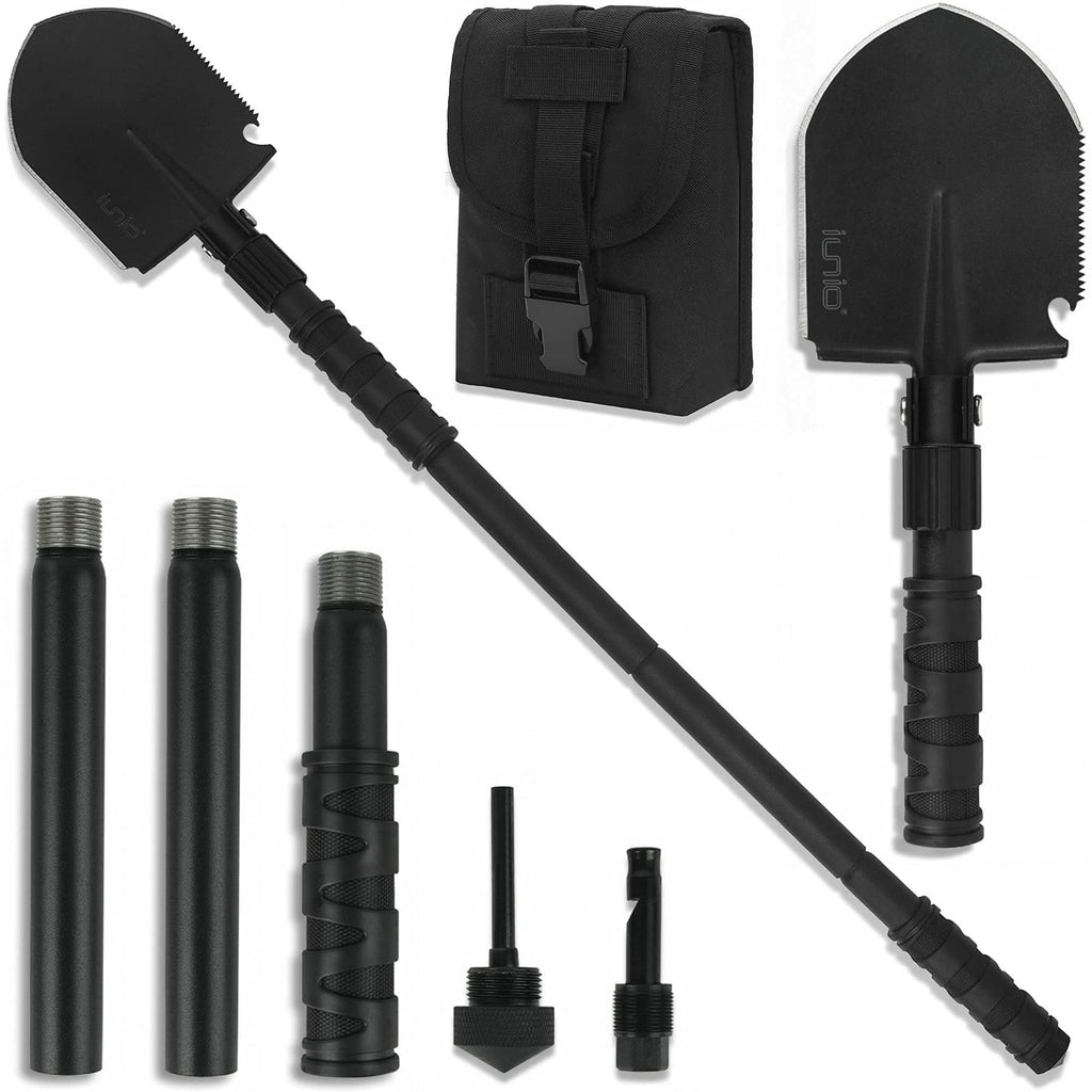 iunio Folding Camping Shovel 31in, Heavy-Duty Carbon Steel Survival Shovel