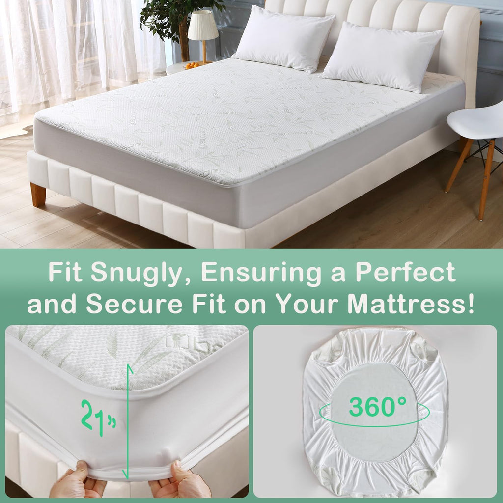 Twin XL Mattress Protector Waterproof Mattress Pad Washable Bamboo Rayon Mattress Cover Breathable Noiseless Bed Protector 5"