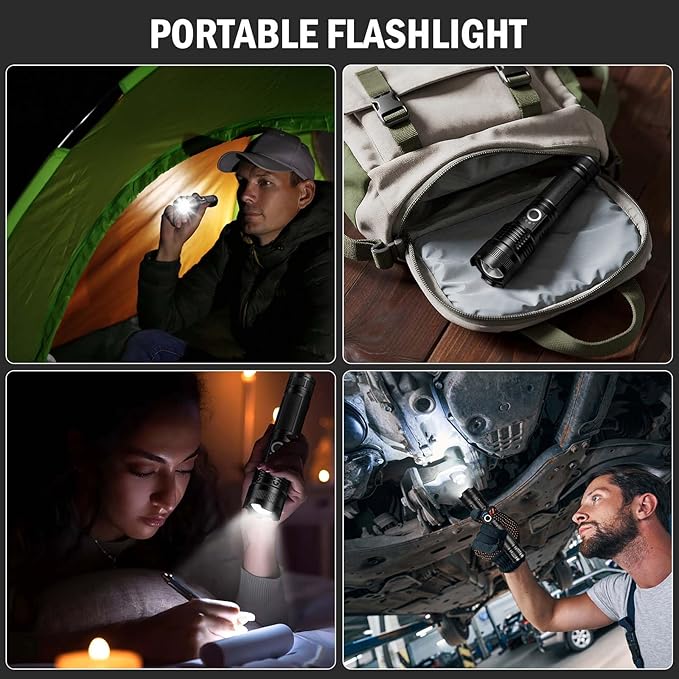 Rechargeable Flashlights High Lumens, 4 Pack 99,000 Lumens Led Flashlights with 5000ɱAh ?attery, Waterproof Powerful Flash Light Multifunctional Flashlights for Home Camping Hiking