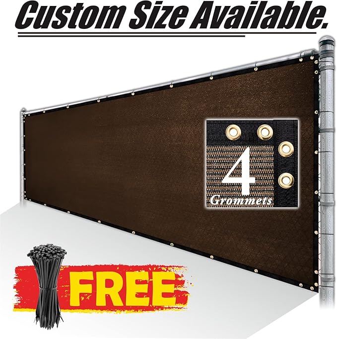 Royal Shade Custom Size 4' x 66' Brown Fence Privacy Screen Windscreen Cover Netting Mesh Fabric Cloth - Cable Zip Ties Included (We Make Custom Size)