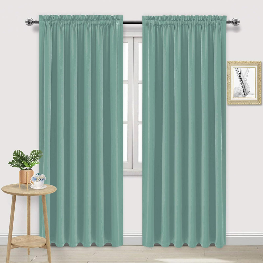 Wide Blackout Curtains for Bedroom 70 x 84 Inch Long Sage Green (2 Count)