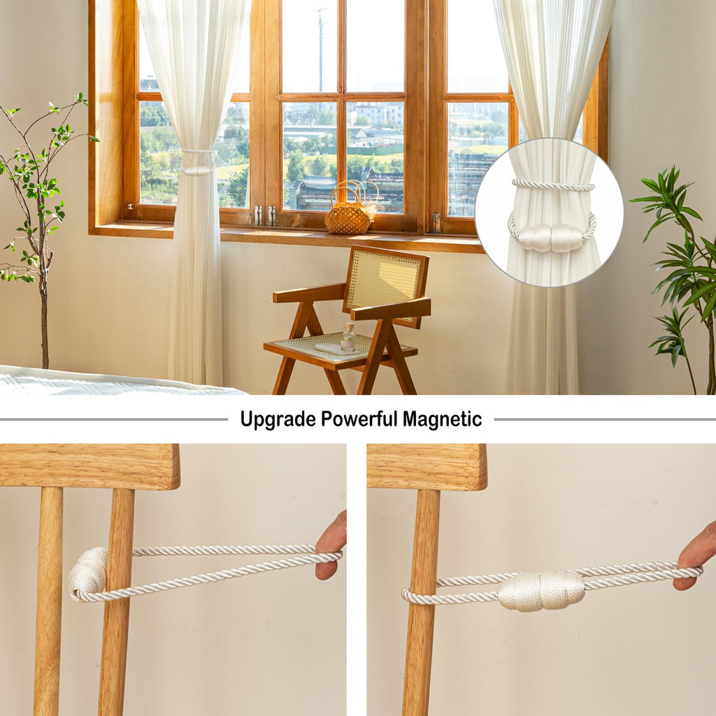Magnetic Curtain Tiebacks Rope Curtain Tie Backs for Curtains 4 Pack Curtain Holders for Drapes Decorative Window Curtain Holdbacks (4 Count)