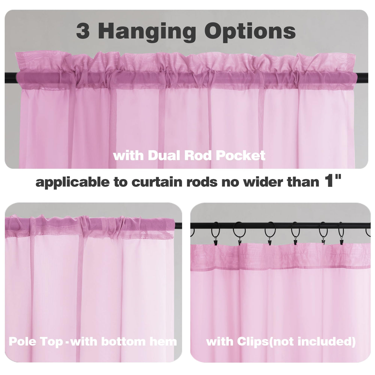 Pink Sheer Curtains 45 Inch Long 2 Panels (2 Count)