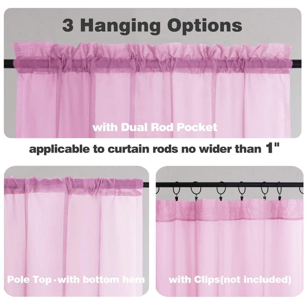 Pink Sheer Curtains 84 Inches Long for Living Room (2 Count)