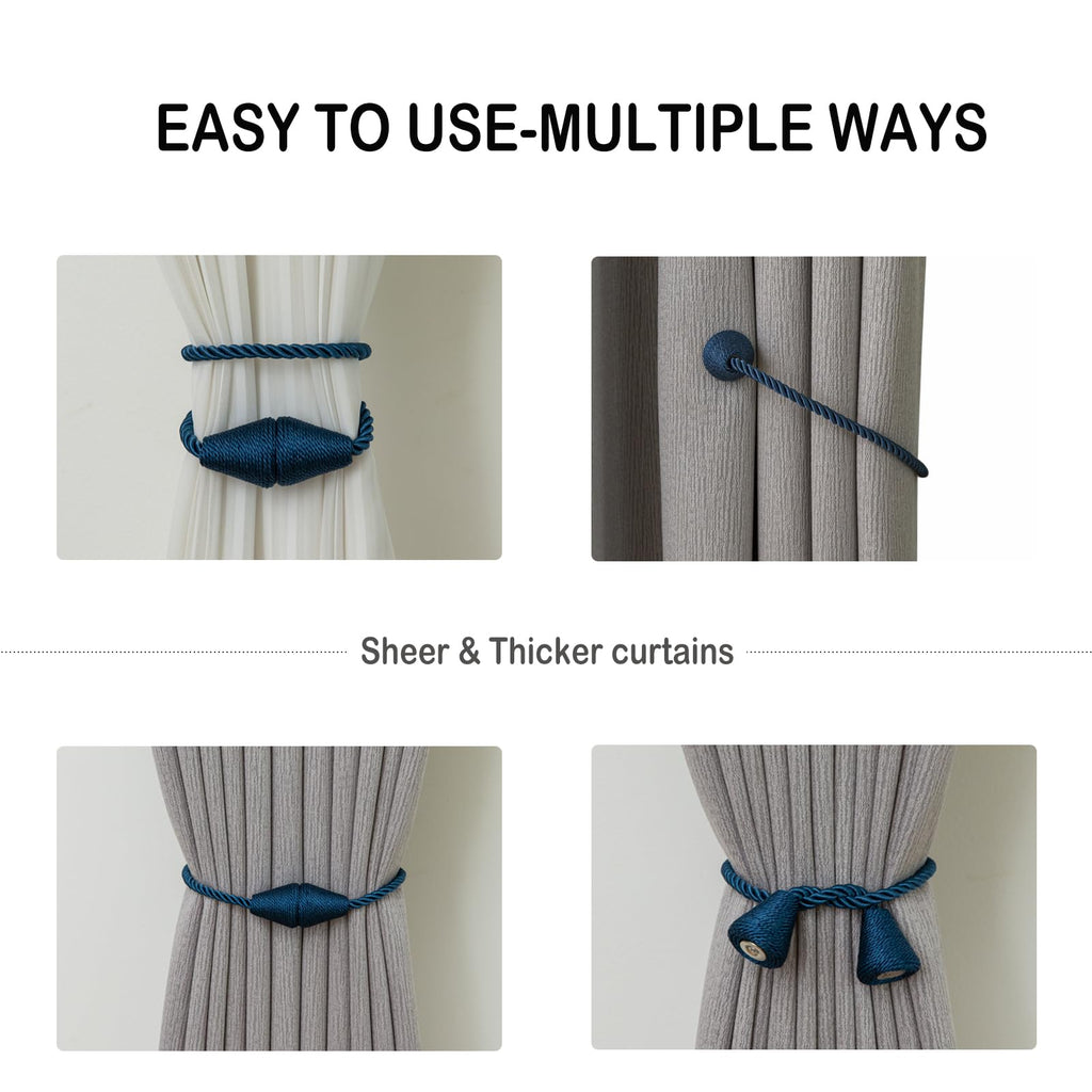 Magnetic Curtain Tiebacks 6 Pack Outdoor Rope Curtain Tie Backs Decorative Window Treatment Holdbacks for Home Decorative Curtain (6 Count)