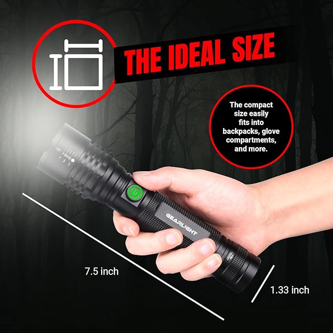 GearLight S2000 LED Rechargeable Flashlight High Lumens - Super Bright, Powerful, Mid-Size Tactical Flashlight for Outdoor Activity & Emergency Use