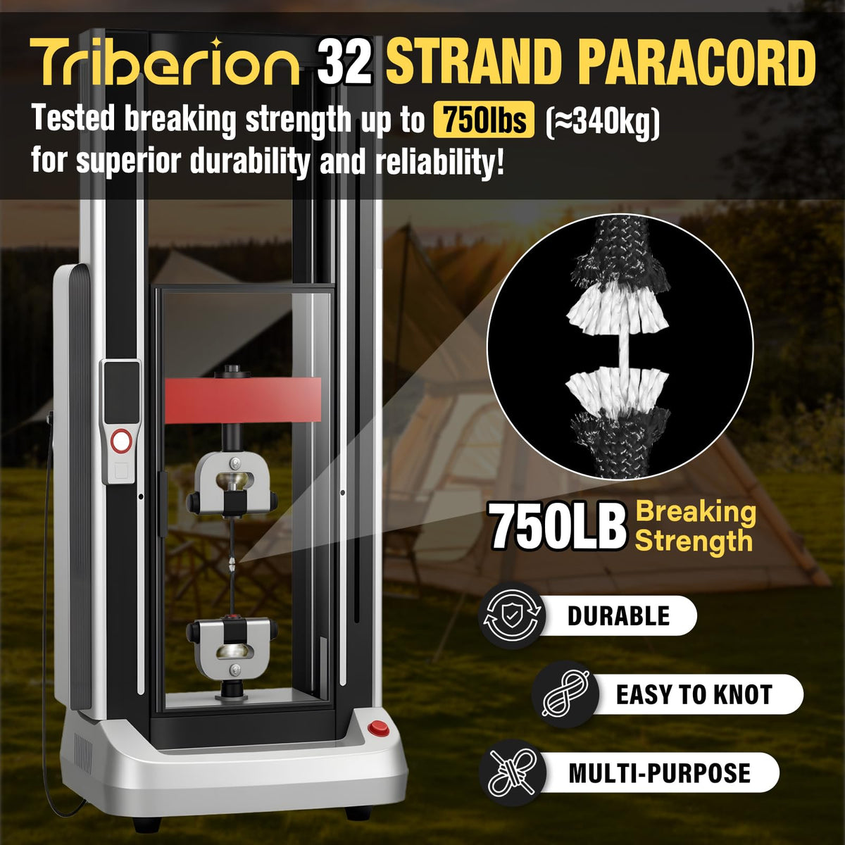 TRIBERION Paracord Rope 750 lb - 200ft 5/32" Parachute Cord 4MM 12-Strand para Cord - Heavy Duty Spool String for Survival,Camping Gear, Survival Bracelet, Clothesline - Black