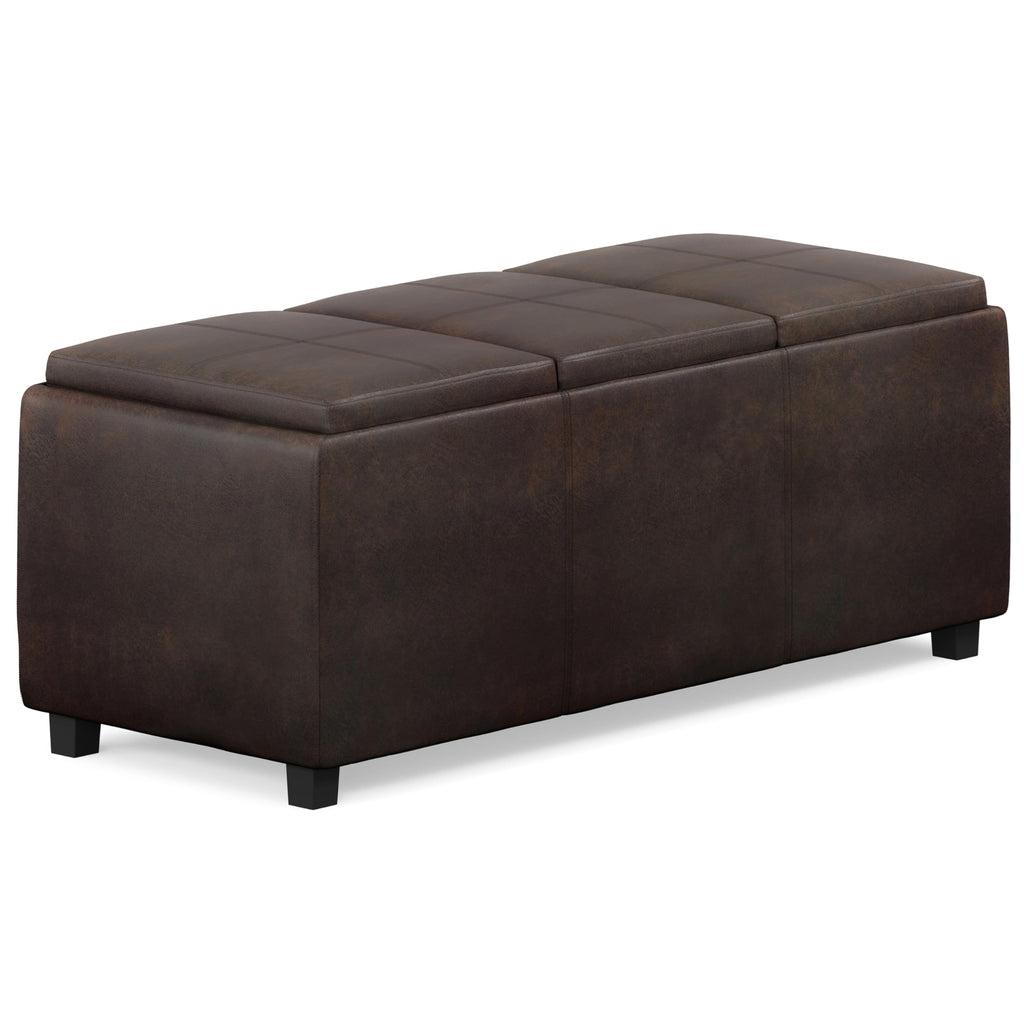 Avalon 42" Wide Vegan Leather Storage Ottoman in Brown