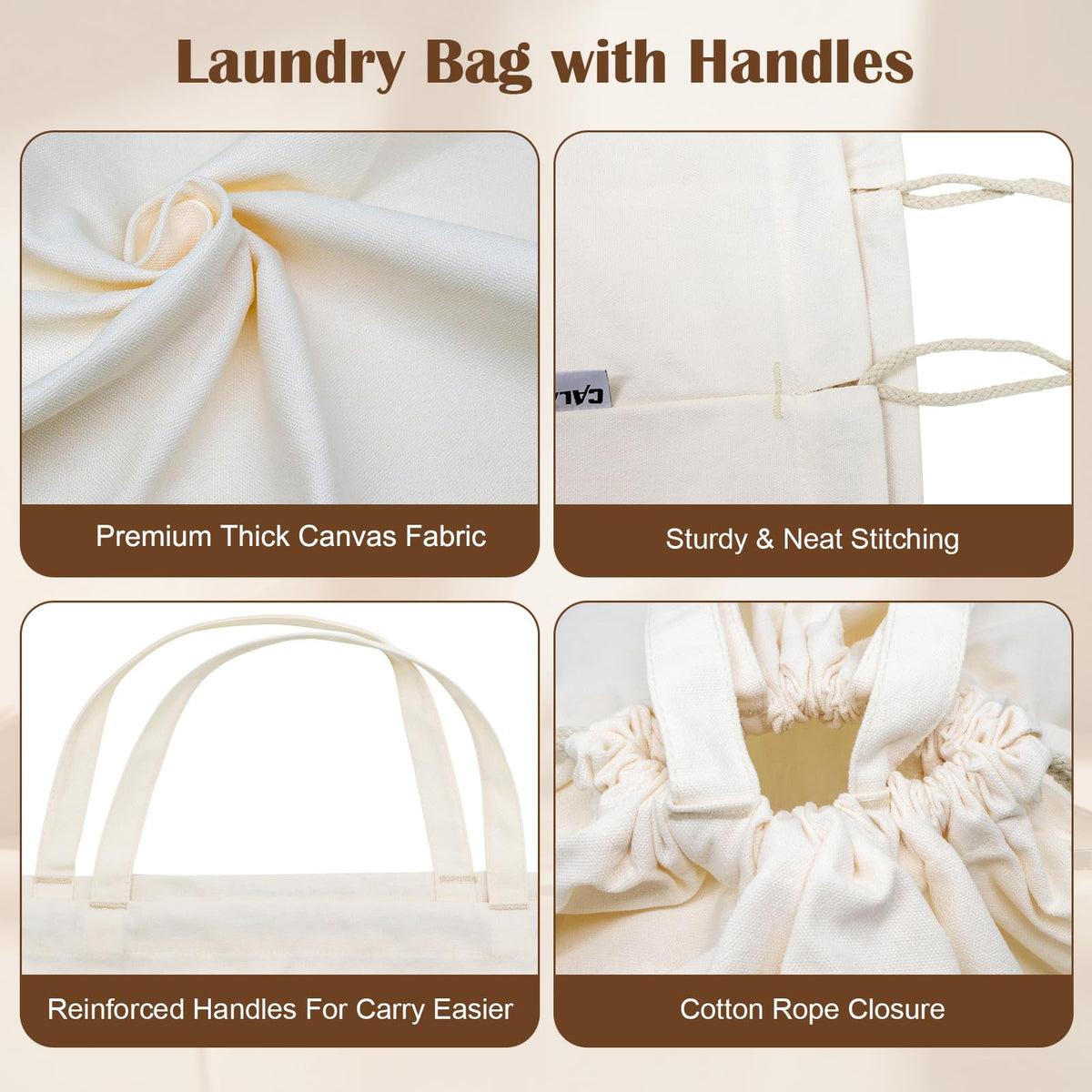 Heavy Duty Canvas Laundry Bag with Handles & Drawstring 30"Wx35"H