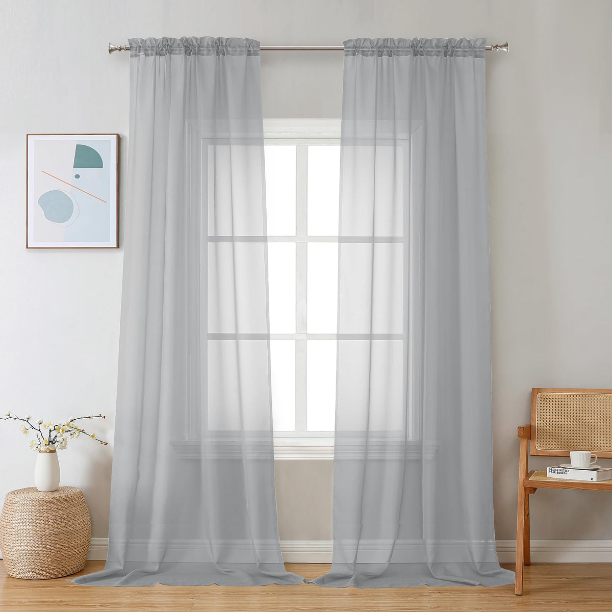 Light Grey Sheer Curtains 96 inches Long 2 Panels (2 Count)