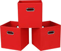 STOREONE 13 Inch Cube Organizer Bins ,Black Fabric Storage Bins，Foldable Storage Bins Basket with Dual Handles Fabric Organizer Bins and Storage Box，Set of 3,Red