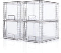 Medium Clear Stackable Storage Drawers (4 Pack), High-strength Acrylic Organizer Bins with Handles, Plastic Drawers for Fridge Bathroom Cabinet Closet Undersink Pantry Kitchen Makeup Storage