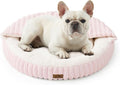 Small Dog Bed with Hooded Blanket, Round Fluffy Anti-Anxiety Pet Bed for Small Dogs & Medium Dogs, Cozy Donut Cuddler with Machine Washable Faux Fur & Anti-Slip Bottom(26"×26"×7",Pink)