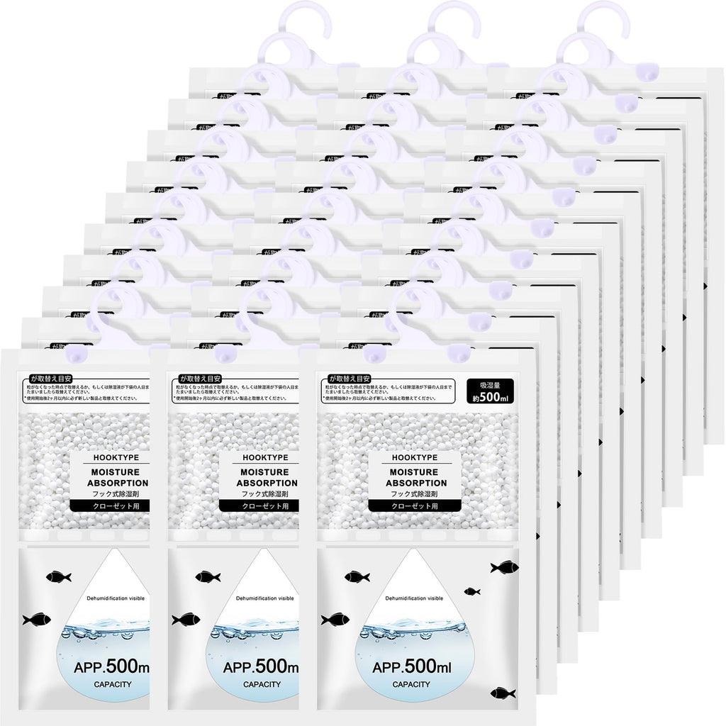 30 Pack 500 ml Moisture Absorber Hanging Closet Dehumidifier Bags Unscented Hanging Humidity Absorber Desiccant Moisture Absorb in Wardrobes Bedrooms Bathrooms Kitchen (30 Count)