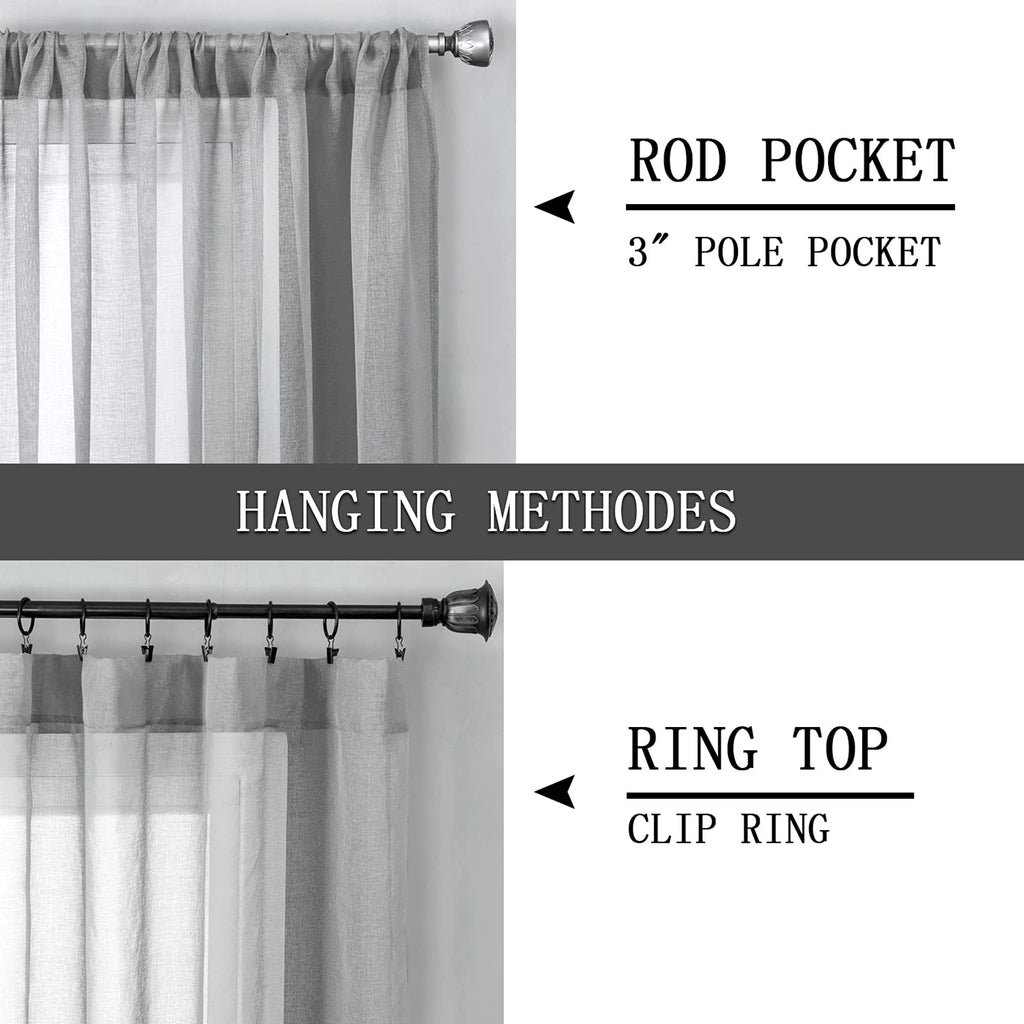 Short Sheer Curtains Linen Textured Bedroom Curtain Sheers Light Filtering Rod Pocket Voile Curtains for Living Room