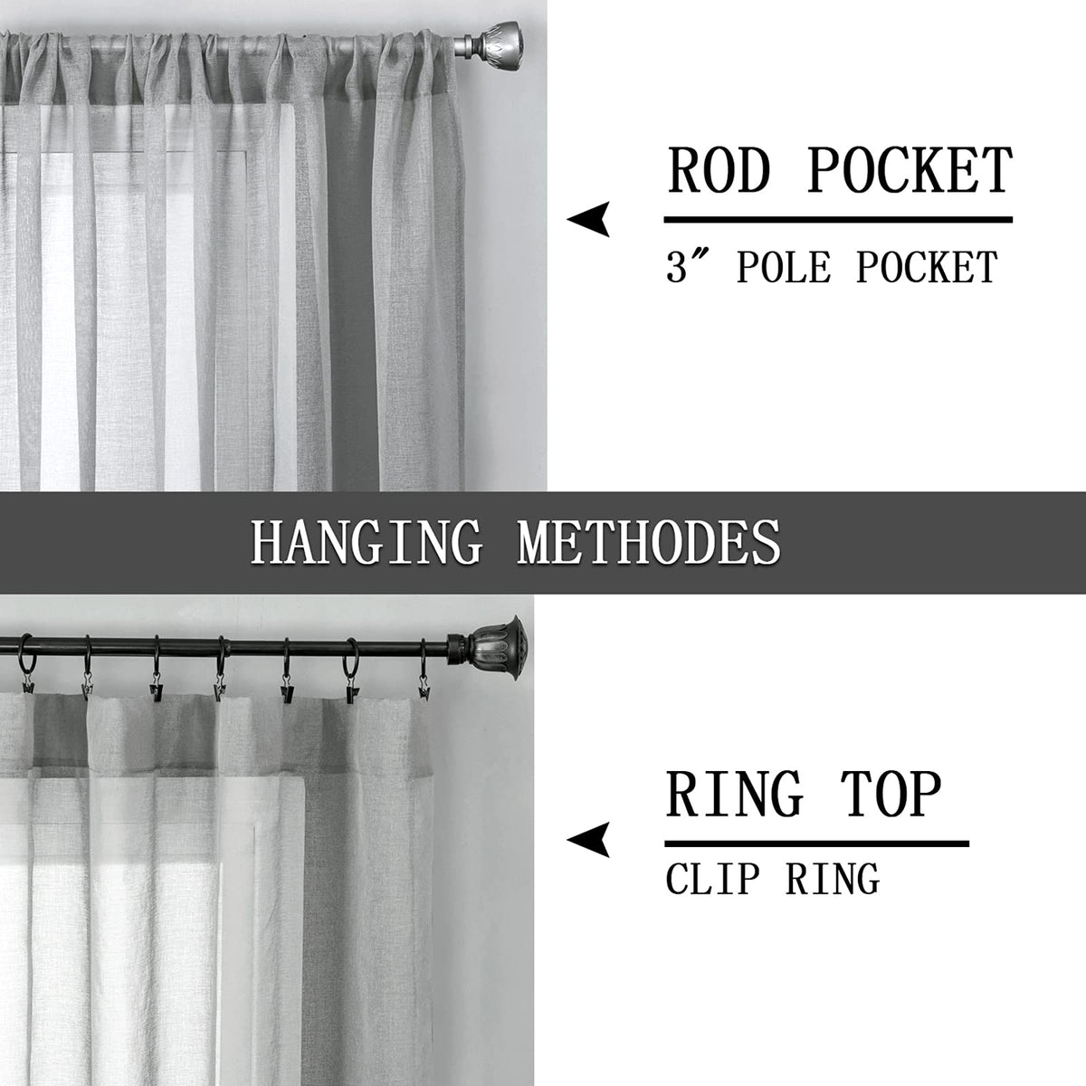 Short Sheer Curtains Linen Textured Bedroom Curtain Sheers Light Filtering Rod Pocket Voile Curtains for Living Room
