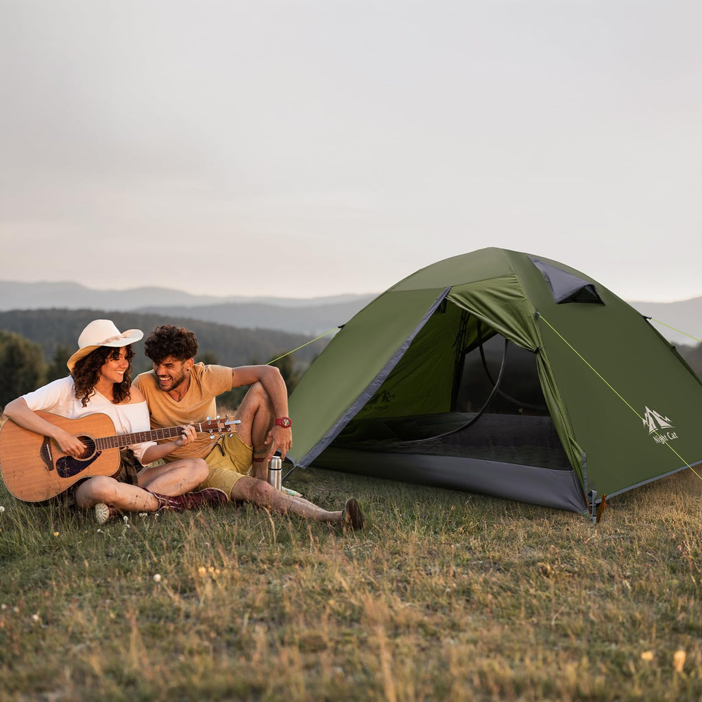Night Cat 2-Persons Backpacking Tent: Waterproof Lightweight Camping Tent for Two People Hiking Outdoor Mountain with Aluminum Poles and Rainfly Army Green