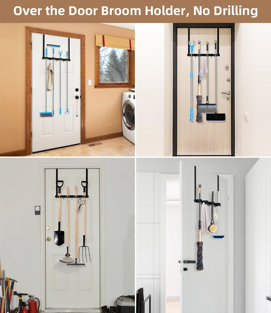 Broom Holder Over The Door with Hooks