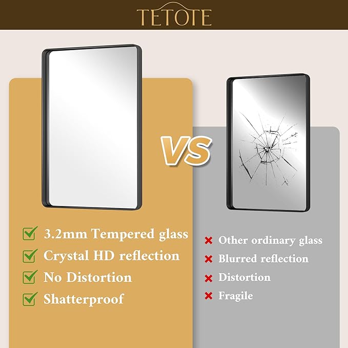 TETOTE Black Bathroom Mirror 22 x 30 Matte Black Metal Framed Vanity Mirror, Tempered Glass, Wall Mounted for Bathroom, Entryway, Bedroom, Living Room(Horizontal/Vertical)